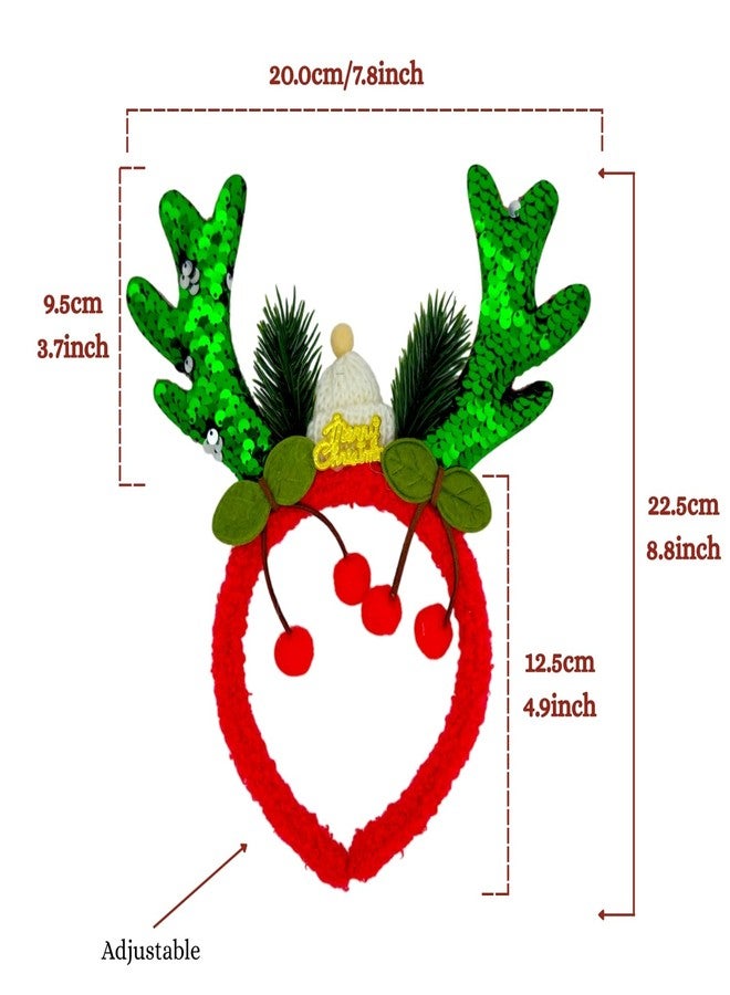 ascension Christmas Reindeer Antler Headband Furry Red Band with Green Sequin Antlers, Cherries & Merry Christmas Tag for Kids Adult Xmas Party Decor Xmas Gift for Children (Pack of 2) - Image 5